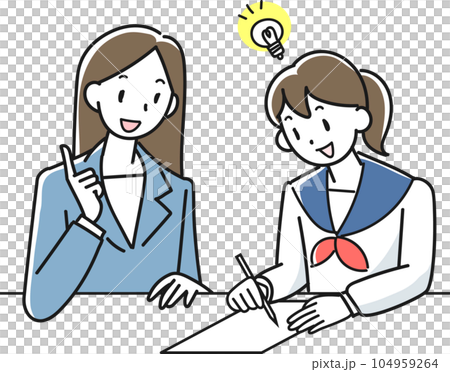 A smiling high school girl receiving individual guidance from a female instructor A smiling high school girl receiving individual guidance from a female instructor 104959264