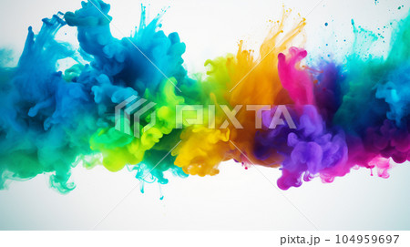 カラフルな虹色カラーパウダーが爆発したパノラマの背景 104959697