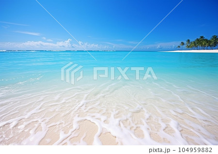 白い砂浜とエメラルドグリーンの美しい海：AI生成画像 104959882