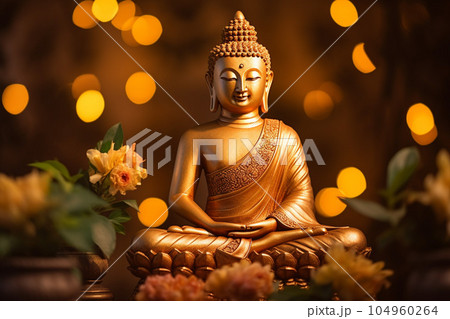 穏やかな表情をした金色の仏像:AI生成画像 穏やかな表情をした金色の仏像:AI生成画像 104960264