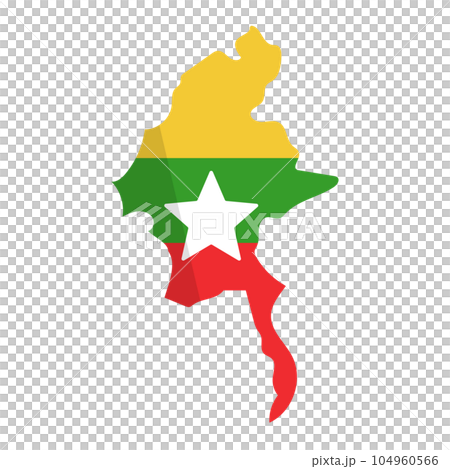 Myanmar flag in the shape of Myanmar map in flat design. vector. Myanmar flag in the shape of Myanmar map in flat design. vector. 104960566