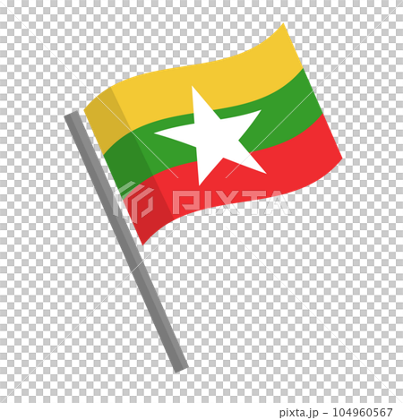 フラットデザインの鉄のポールとミャンマー国旗。ベクター。 104960567