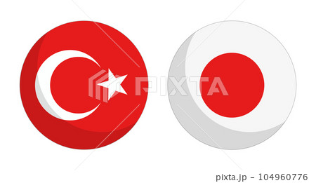 丸いトルコ国旗と丸い日本国旗のアイコンセット。ベクター。 104960776