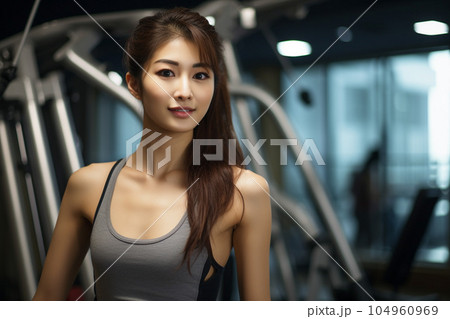 ジムでトレーニングする日本人女性:AI生成画像 ジムでトレーニングする日本人女性:AI生成画像 104960969