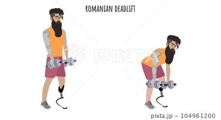Man with a prosthetic leg and hand doing deadlift Man with a prosthetic leg and hand doing deadlift 104961200