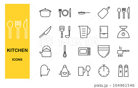 キッチンに関連するアイコンセット モノクロ キッチンに関連するアイコンセット モノクロ 104961546