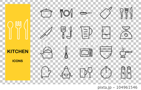 キッチンに関連するアイコンセット モノクロ キッチンに関連するアイコンセット モノクロ 104961546