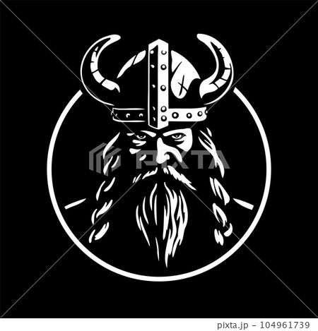 Viking warrior in a helmet with horns. Viking warrior in a helmet with horns. 104961739
