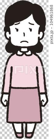 一個不滿的女人閉著嘴面向前方的全身插圖 一個不滿的女人閉著嘴面向前方的全身插圖 104961868