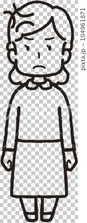 一個憤怒的女人面向前方的全身線條畫插圖 一個憤怒的女人面向前方的全身線條畫插圖 104961871