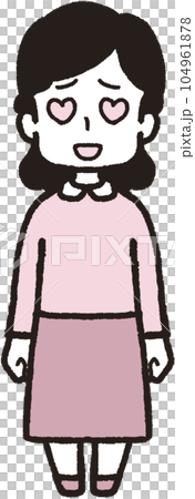 正面を向いて目をハートにして笑っている女性の全身イラスト 104961878