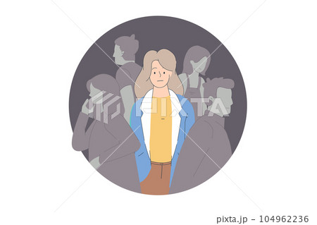 Depressive crowd. Sad teen girl behind parties...のイラスト素材 [104962236 ...