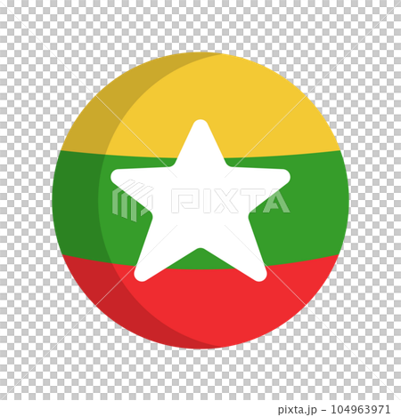 フラットデザインの丸いミャンマー国旗のアイコン。ベクター。 104963971