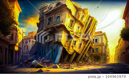 Very large building that is in the middle of street. Generative AI 104963979