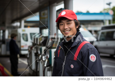 ガソリンスタンドで働く男性スタッフ:AI生成画像 ガソリンスタンドで働く男性スタッフ:AI生成画像 104964462