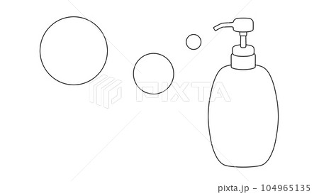 ポンプ付きボトルと泡の線画 ポンプ付きボトルと泡の線画 104965135