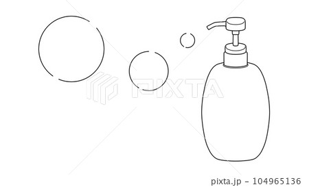 ポンプ付きボトルと泡の線画 ポンプ付きボトルと泡の線画 104965136