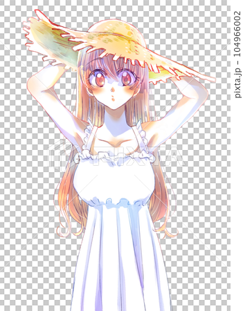 Long-haired girl wearing a straw hat Brown hair Long-haired girl wearing a straw hat Brown hair 104966002