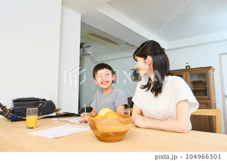 リビング学習をする小学生 104966301