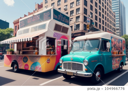 food trucks parked in day time and only operating from evening to night time. Initiative taken in order to solve less restaurant operating in this area. Generative AI 104966776