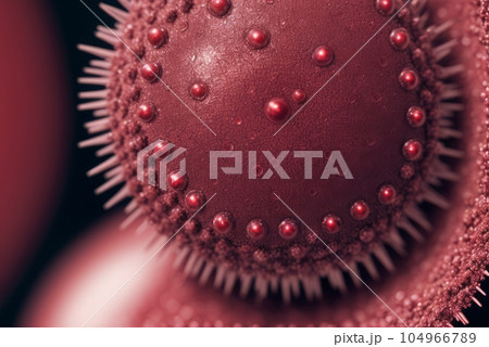 virus cells or bacteria molecule under microscope. Abstract illustration corona virus cells. Pathogen respiratory influenza. Generative AI virus cells or bacteria molecule under microscope. Abstract illustration corona virus cells. Pathogen respiratory influenza. Generative AI 104966789