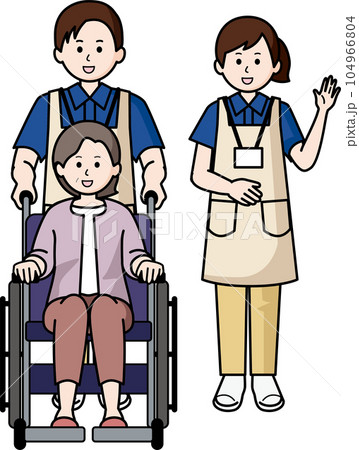 介護士と車椅子の女性 104966804