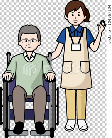 介護士の女性と車椅子の男性 介護士の女性と車椅子の男性 104967104
