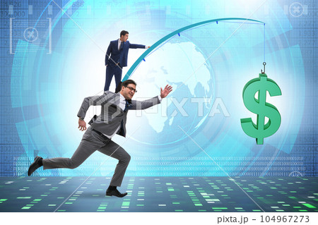 Business people chasing dollar on fishing rod Business people chasing dollar on fishing rod 104967273