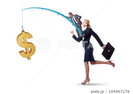Business people chasing dollar on fishing rod Business people chasing dollar on fishing rod 104967276