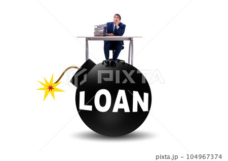 Debt and loan concept with exploding bomb Debt and loan concept with exploding bomb 104967374