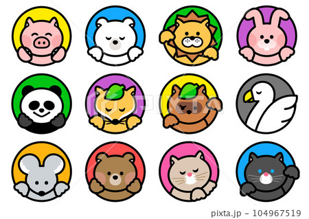 カラフルな動物のイラストアイコンセット 104967519