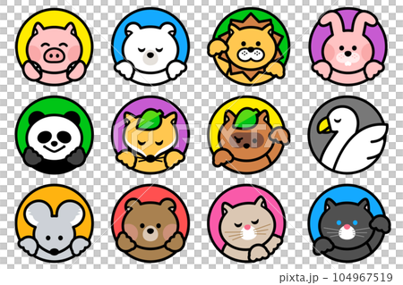 カラフルな動物のイラストアイコンセット 104967519