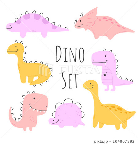 Set of cute dinosaurs in scandinavian style. Collection of baby tsio isolated on white background. Vector illustration. 104967592