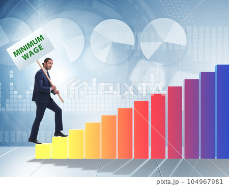Concept of minimum wage with businessman Concept of minimum wage with businessman 104967981
