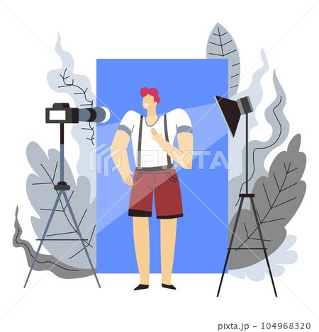 Blogger and Internet, profession or hobby, man and video camera Blogger and Internet, profession or hobby, man and video camera 104968320