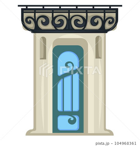 1900s style entrance door, vintage construction isolated doorway in framing 104968361