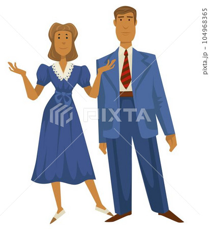 Retro couple, 1940s fashion style, man in suit and woman in dress 104968365