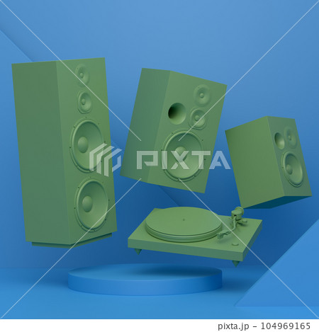Abstract scene or podium with Hi-fi speakers and DJ turntable on monochrome 104969165