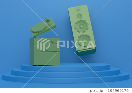 Abstract scene or podium with Hi-fi speakers and DJ turntable on monochrome 104969176