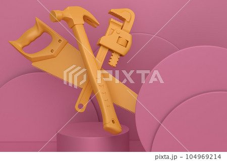 Abstract scene or podium with carpenters tools on monochrome background Abstract scene or podium with carpenters tools on monochrome background 104969214