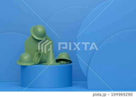 Abstract scene or podium with helmet and traffic cones for under construction Abstract scene or podium with helmet and traffic cones for under construction 104969290