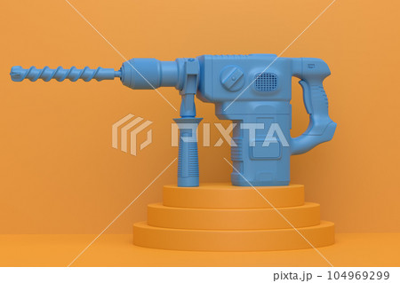 Abstract scene or podium with electric drill on monochrome background 104969299