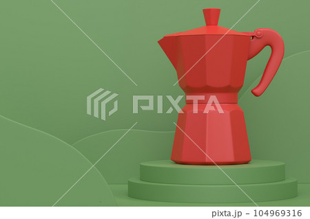 Abstract scene or podium with Italian geyser coffee maker on monochrome Abstract scene or podium with Italian geyser coffee maker on monochrome 104969316