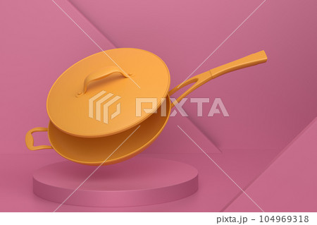 Abstract scene or podium with stewpot on monochrome background. 104969318