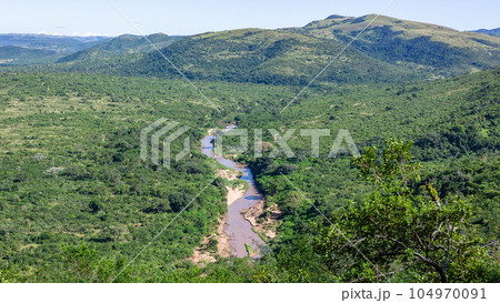 Wildlife Animal River Valley Tropical Landscape. Wildlife Animal River Valley Tropical Landscape. 104970091