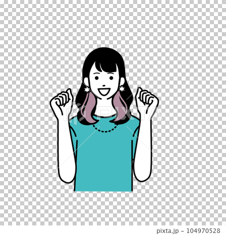 ガッツポーズをする若い女性のシンプルなイラスト 104970528