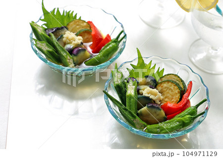 夏野菜の揚げ浸し 夏野菜の揚げびたし 夏野菜の揚げ浸し 夏野菜の揚げびたし 104971129