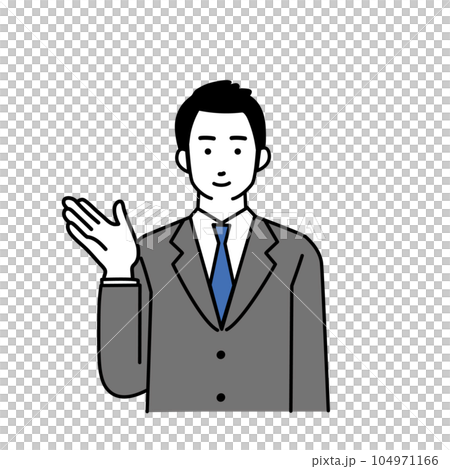 A simple illustration of a businessman with a gesture to guide 104971166