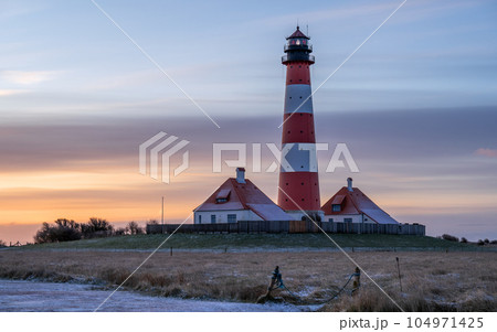 Lighthouse of Westerhever, North Frisia, Germany Lighthouse of Westerhever, North Frisia, Germany 104971425