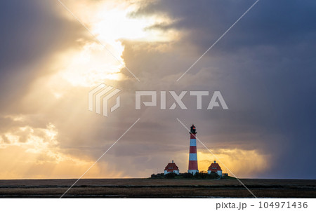 Lighthouse of Westerhever, North Frisia, Germany Lighthouse of Westerhever, North Frisia, Germany 104971436